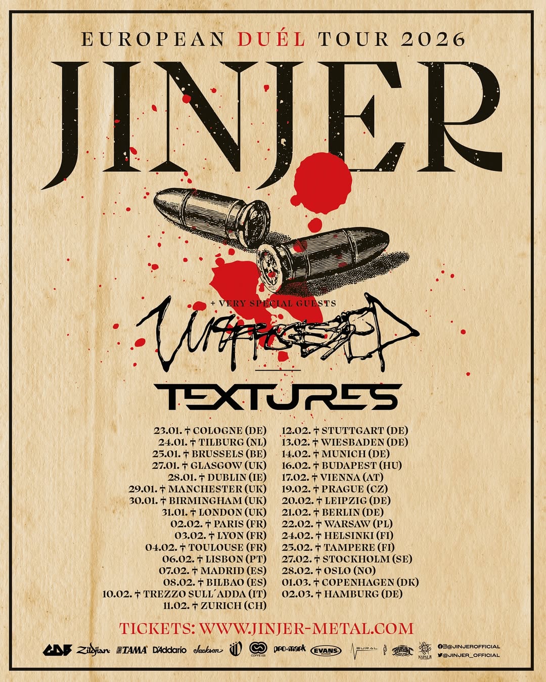 Jinjer European Duel Tour Poster 2026